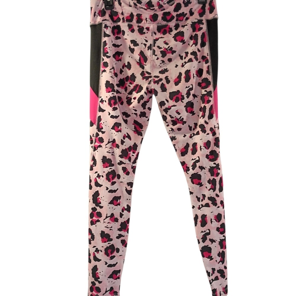 Justice Girls Active Pink & Black Leopard Print Tech Pocket Leggings XL 16P/18P - Picture 3 of 6